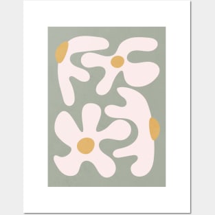 Abstract Flowers Sage Green Posters and Art